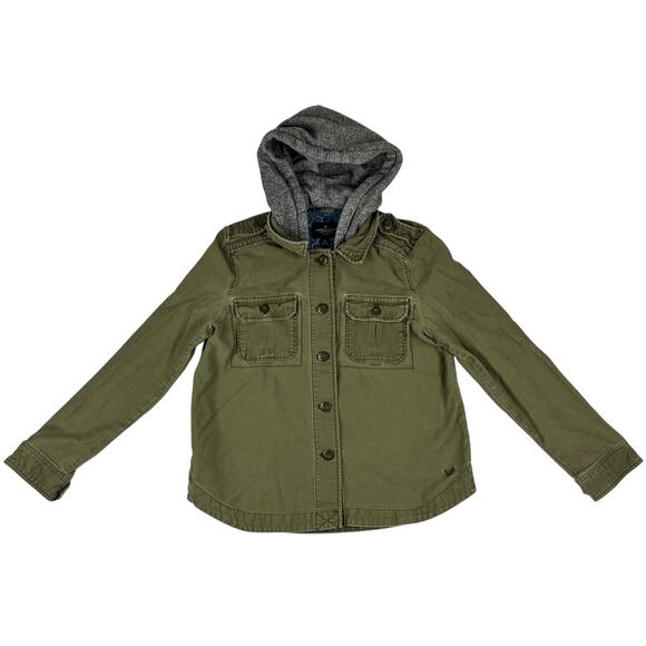Y2K Womens American Eagle Button Utility Jacket S Small Canvas Hooded - Picture 1 of 9